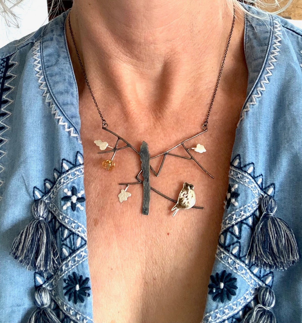 Owl in the oak tree necklace