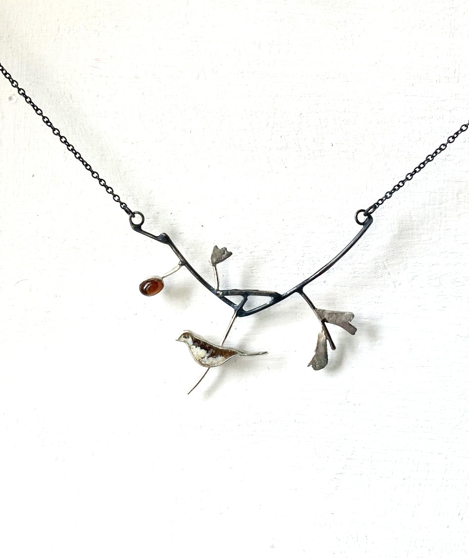 Song Thrush in the Hawthorn bush necklace