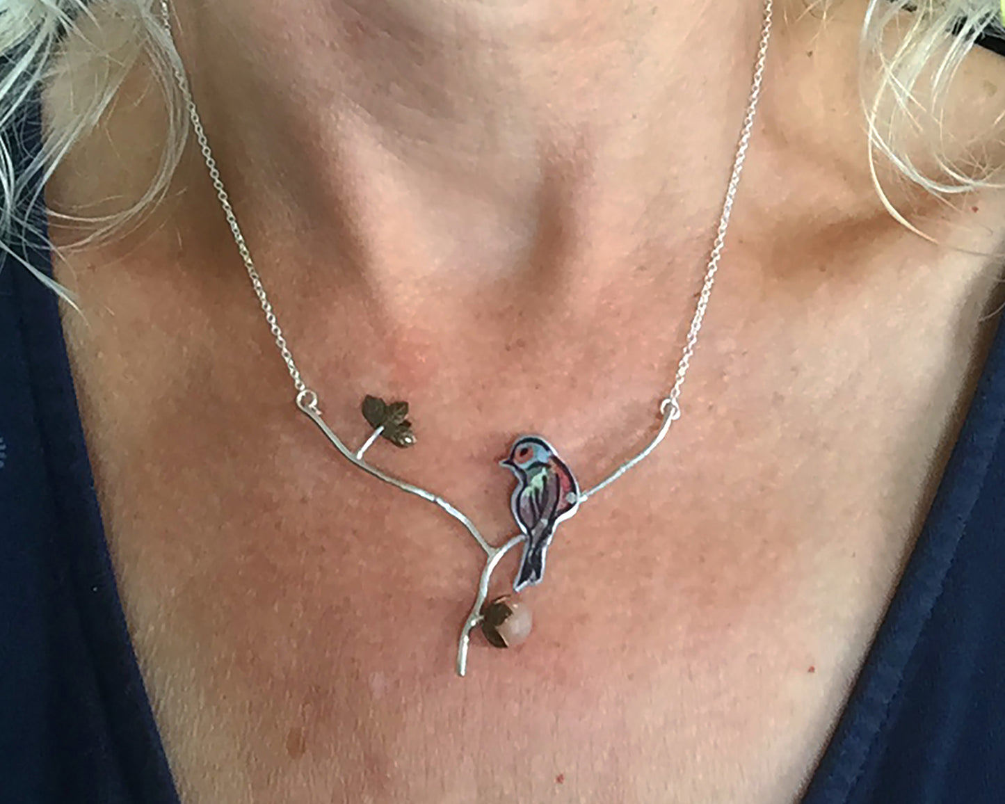 Chaffinch with beech nut necklace