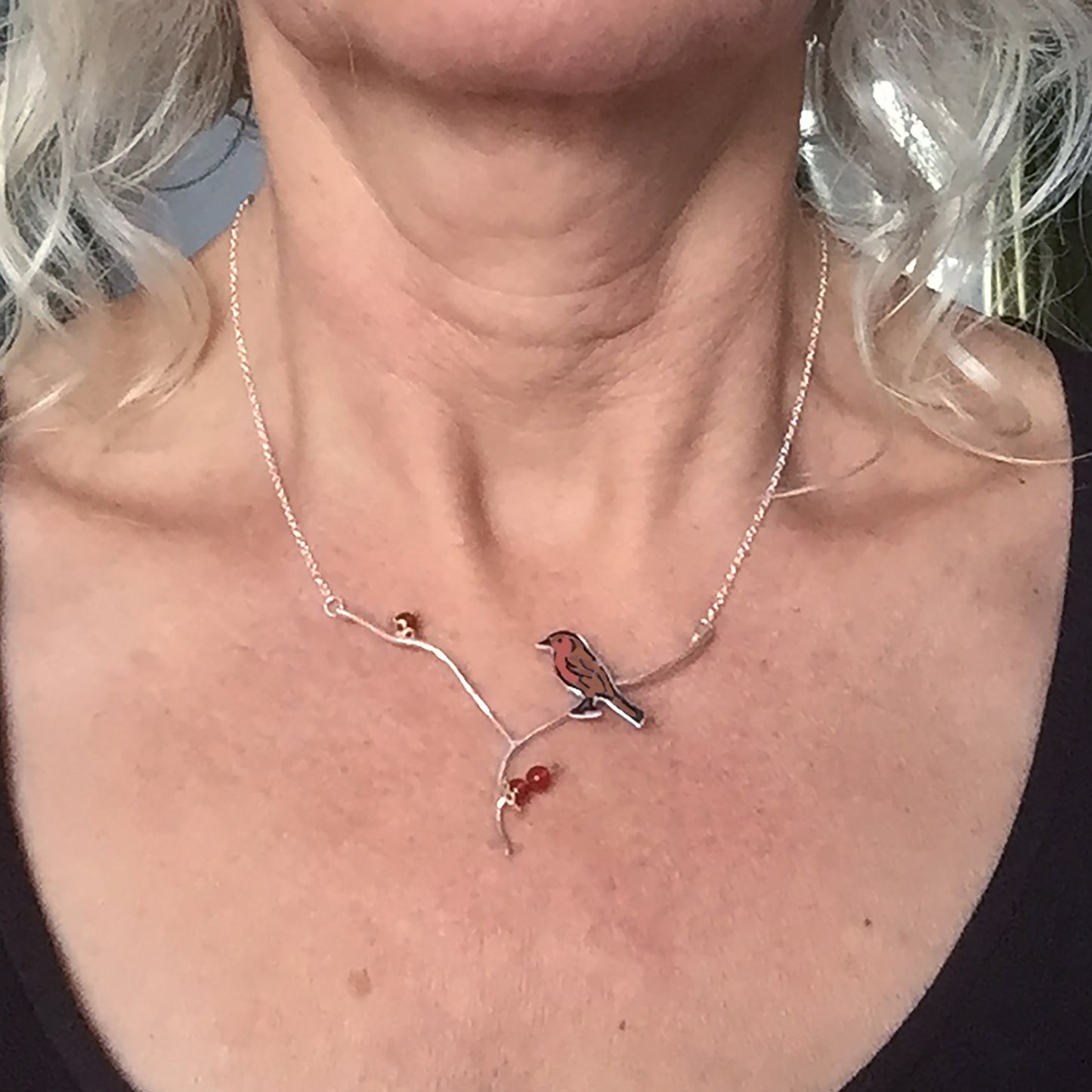 Robin in the holly tree necklace