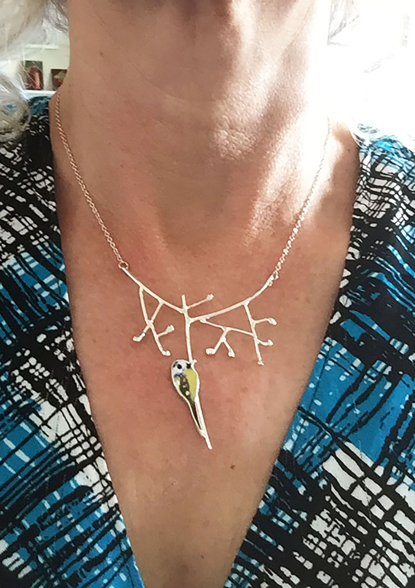Blue Tit pecking necklace