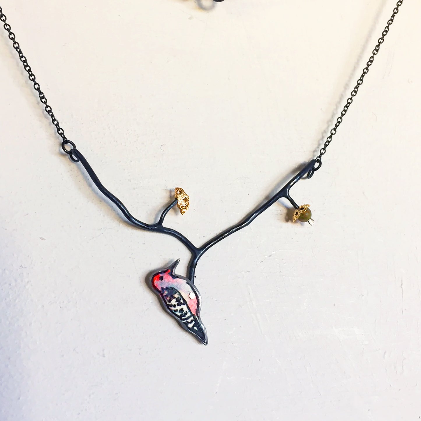 Woodpecker with Acorn necklace