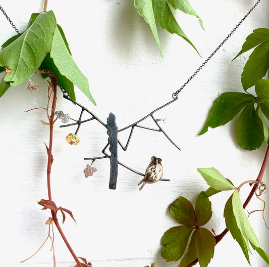 Owl in the oak tree necklace