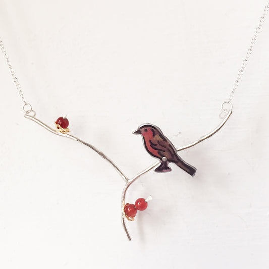 Robin in the holly tree necklace