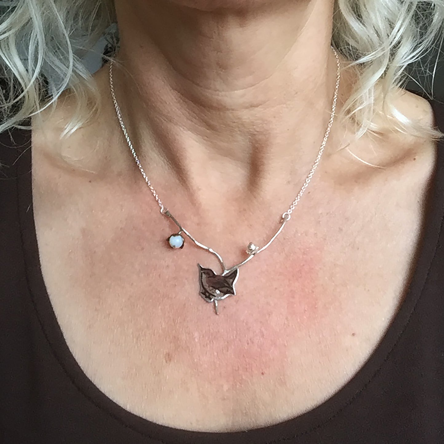 Wren with pearl bud necklace